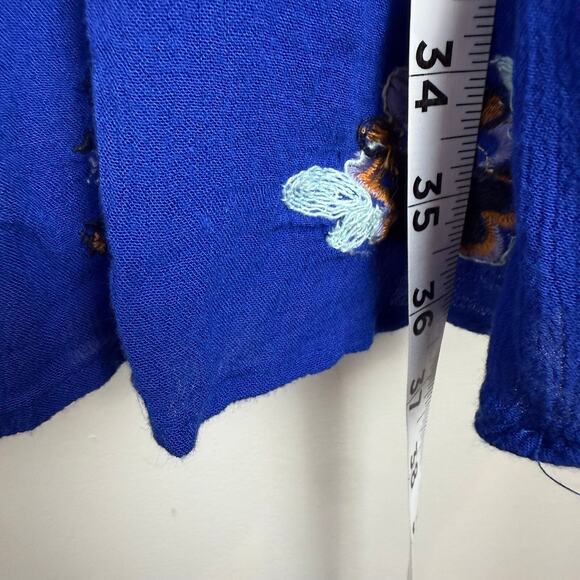 Free People Mini Dress Womens M Royal Blue Oxford Embroidered Oversized Bohemian - Picture 11 of 11